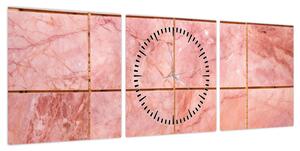 Obraz - Różowe, marmurkowe płytki (z zegarem) (90x30 cm)