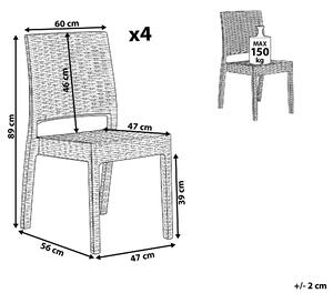 Zestaw 4 krzeseł ogrodowych sztaplowanych tworzywo sztuczne szary Fossano Beliani