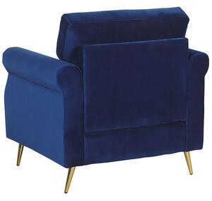 Fotel niebieski welurowy złote metalowe nogi okrągłe podłokietniki Vietas Beliani