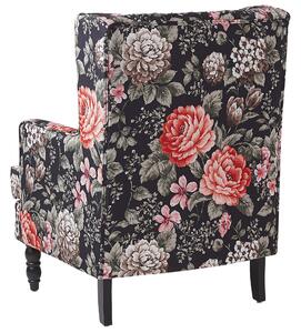Klasyczny fotel uszak w kwiaty z podnóżkiem wygodny czarno-czerwony Sandset Beliani