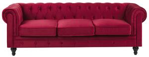 Klasyczna sofa 3-osobowa tapicerowana welurowa pikowana czerwona Chesterfield Beliani
