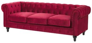 Klasyczna sofa 3-osobowa tapicerowana welurowa pikowana czerwona Chesterfield Beliani