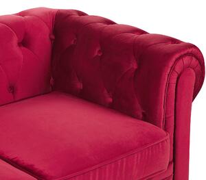 Klasyczny zestaw wypoczynkowy sofa fotel pikowany welur czerwony Chesterfield Beliani
