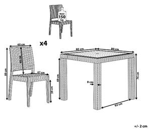 Nowoczesny zestaw mebli ogrodowych kwadratowy stół 4 krzesła szary Fossano Beliani