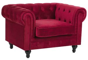 Nowoczesny fotel tapicerowany welur pikowany czerwony Chesterfield Beliani