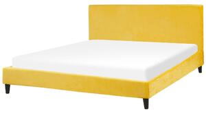 Podwójne łóżko tapicerowane 180 x 200 cm żółte welurowe ze stelażem Fitou Beliani