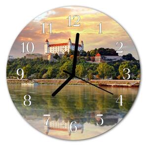 Zegar szklany okrągły Rzeka zamek