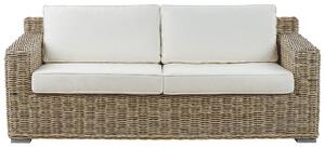 Sofa ogrodowa brązowa rattanowa dwuosobowa białe poduchy Ardea Beliani