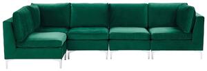 Narożnik modułowy prawostronny 5-osobowy sofa welurowa zielony Evja Beliani