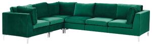 Narożnik modułowy prawostronny 6-osobowy sofa welurowa zielony Evja Beliani