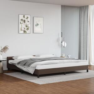 Rama łóżka z zagłówkiem, brązowa, 200x200 cm, sztuczną skórą