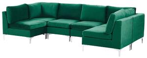 Narożnik modułowy w kształcie U 6-osobowy sofa welurowa zielony Evja Beliani