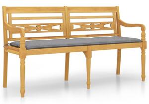 Ławka batavia z szara poduszką, 150 cm, lite drewno tekowe