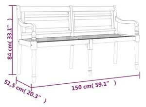 Ławka batavia z szara poduszką, 150 cm, lite drewno tekowe