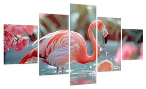 Obraz - Flaming w stawie (125x70 cm)