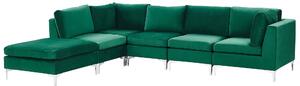 Narożnik modułowy prawostronny 5-osobowy sofa welurowa z otomaną zielony Evja Beliani