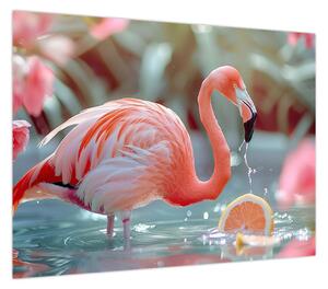 Obraz - Flaming w stawie (70x50 cm)