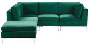 Narożnik modułowy prawostronny 4-osobowy sofa welurowa z otomaną zielony Evja Beliani