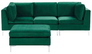 Sofa modułowa 3-osobowa kanapa z otomaną welurowa metalowe nóżki zielona Evja Beliani