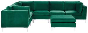 Narożnik modułowy prawostronny 6-osobowy sofa welurowa z otomaną zielony Evja Beliani