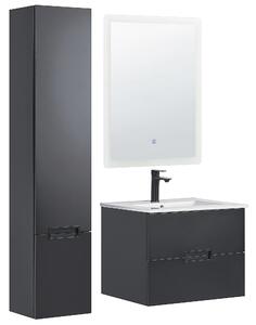 Zestaw mebli łazienkowych z umywalką lustro LED szafka wisząca czarny Tudela Beliani