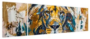 Obraz - Abstrakcyjny obraz olejny z lwem (170x50 cm)