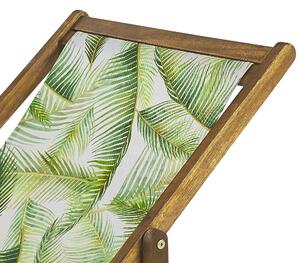 Zestaw 2 leżaków ogrodowych jasne drewno akacjowe / wzór w liście palmowe Anzio Beliani