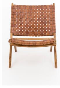 Składany fotel z drewna tekowego i skóry wołowej WOOX LIVING Ruth