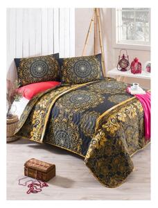 Zestaw narzuty na łóżko i poszewki na poduszkę z domieszką bawełny Sehri Ala Gold, 160x220 cm