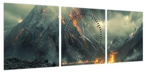 Obraz - Erupcja wulkanu (z zegarem) (90x30 cm)