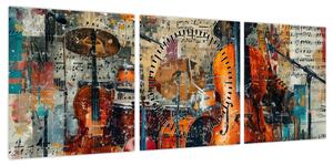 Obraz - Instrumenty muzyczne (z zegarem) (90x30 cm)