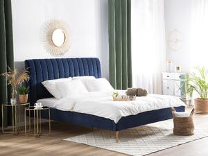 Eleganckie łóżko tapicerowane 160 x 200 cm welurowe niebieskie Marville Beliani