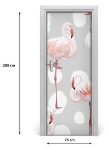 Naklejka samoprzylepna na drzwi Flamingi i kropki