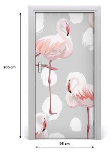 Naklejka samoprzylepna na drzwi Flamingi i kropki