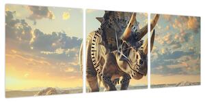 Obraz - Triceratops (z zegarem) (90x30 cm)