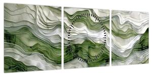 Obraz - Zielone i białe zmarszczki (z zegarem) (90x30 cm)
