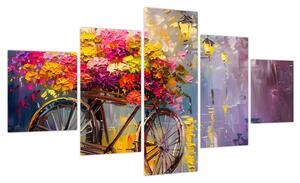 Obraz - Koło z kwiatami (125x70 cm)