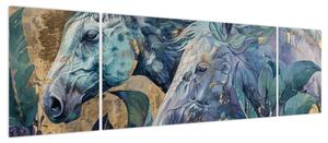 Obraz - Konie na złotym tle (170x50 cm)