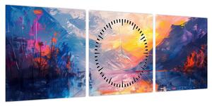 Obraz - Malarstwo krajobrazowe (z zegarem) (90x30 cm)