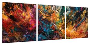 Obraz - Abstrakcja kolorów II. (z zegarem) (90x30 cm)