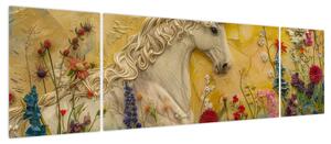 Obraz - Jednorożec z kwiatami (170x50 cm)
