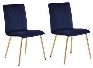 Zestaw 2 krzeseł tapicerowanych welurem do jadalni złote nóżki niebieski Rubio Beliani