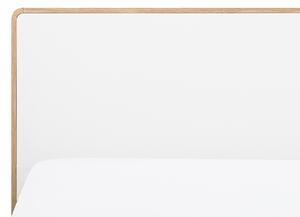 Łóżko ze stelażem i zagłówkiem 140 x 200 cm jasne drewno biały Serris Beliani