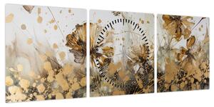 Obraz - Abstrakcyjny kwiatowy obraz (z zegarem) (90x30 cm)