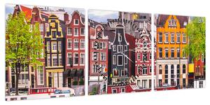 Obraz - Amsterdam, domy tańca (z zegarem) (90x30 cm)