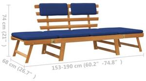 Ławka ogrodowa z poduszkami, 2-w-1, 190 cm, drewno akacjowe