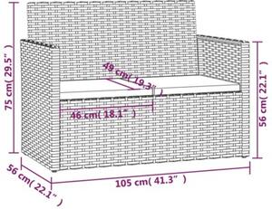 Ławka ogrodowa z poduszkami, czarna, 105 cm, polirattan