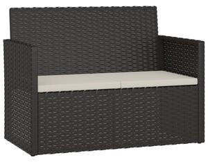 Ławka ogrodowa z poduszkami, czarna, 105 cm, polirattan