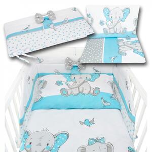 Pościel do łóżeczka z ochraniaczem + poszewki niemowlęca dziecięca 135x100 - słonik turkusowy