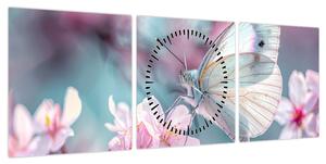 Obraz - Motyl na drzewie wiśni (z zegarem) (90x30 cm)